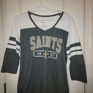 Saints Women's V-Neck Jersey Top - Black and White